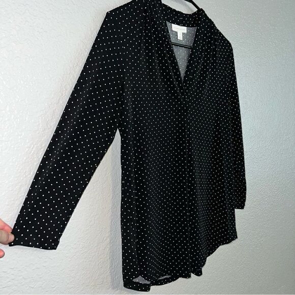 Charter Club Womens Polka Dots V-Neck Long Sleeve Regular Blouse Top Black Small - Picture 3 of 5
